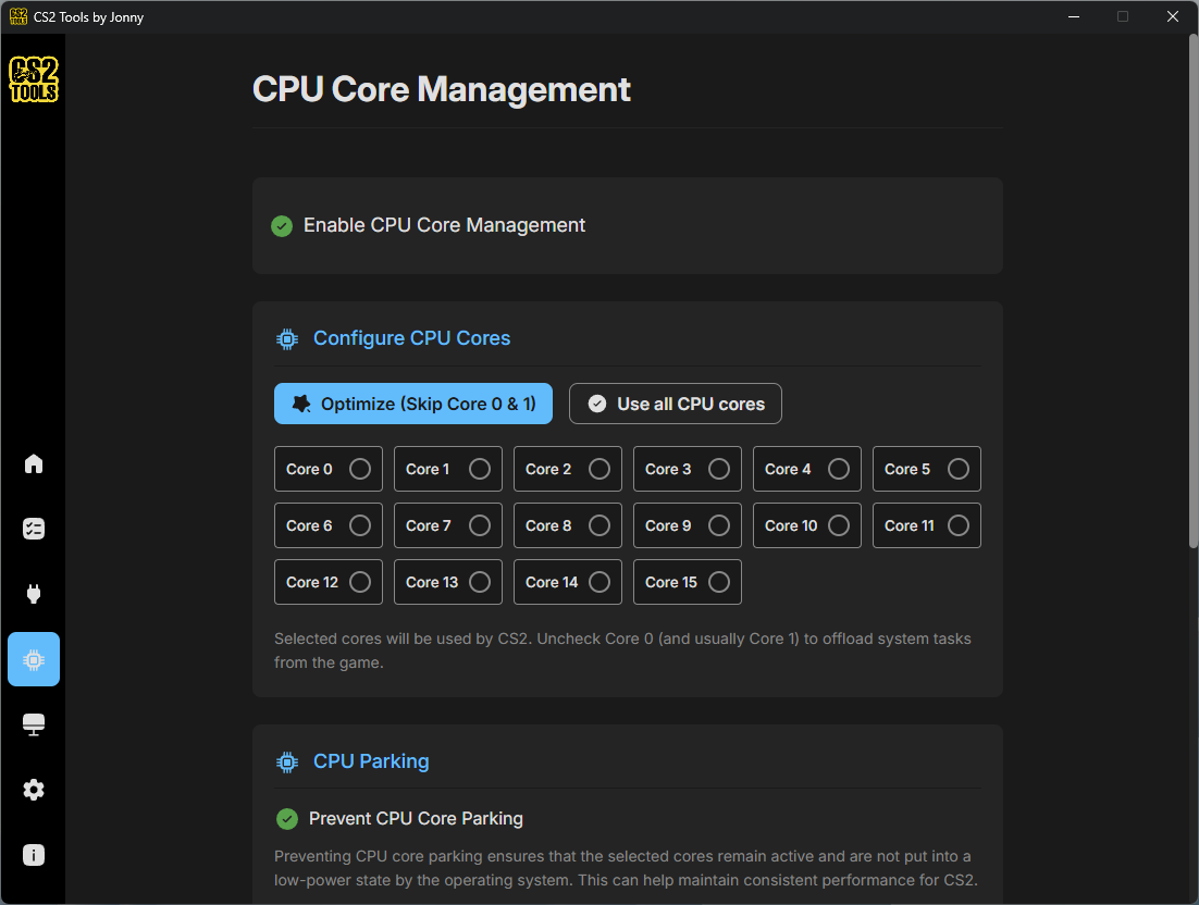 CPU core management
